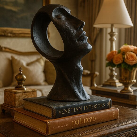 NWT 12" Contemporary Black Textured Face Contemporary Sculpture - Picture 4 of 6